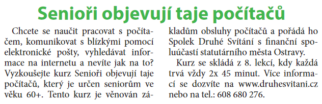 Kurz Senioři objevují taje počítačů Kurz Senioři objevují taje počítačů