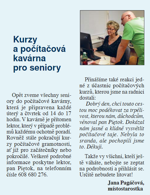 Kurzy a počítačová kavárna pro seniory Kurzy a počítačová kavárna pro seniory