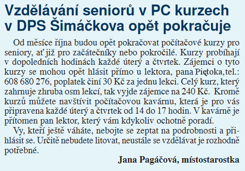 Vzdělávání seniorů v PC kurzech Vzdělávání seniorů v PC kurzech