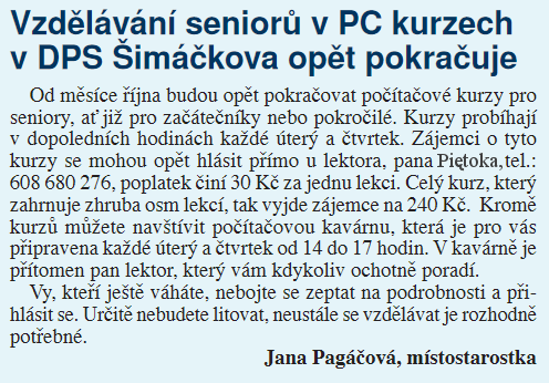 Vzdělávání seniorů v PC kurzech