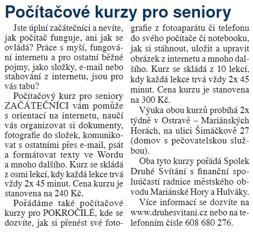 Počítačové kurzy pro seniory začátečníky i pokročilé