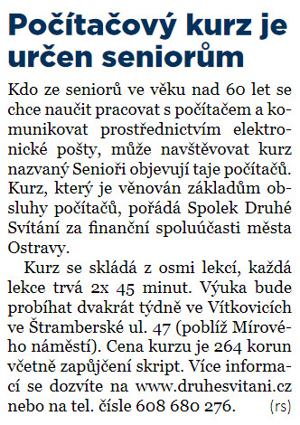 Počítačový kurz pro senoiory Počítačový kurz pro senoiory