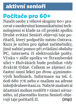 Senioři objevují taje počítačů Senioři objevují taje počítačů