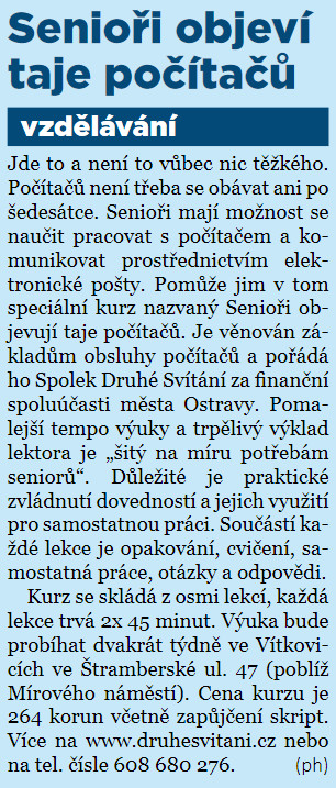 Počítačový kurz pro senoiory Počítačový kurz pro senoiory