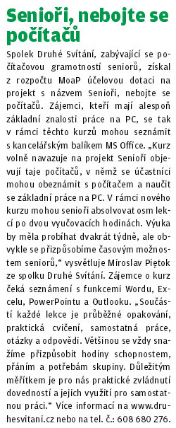článek ve zpravodaji Centrum Senioři nebojte se počítačů