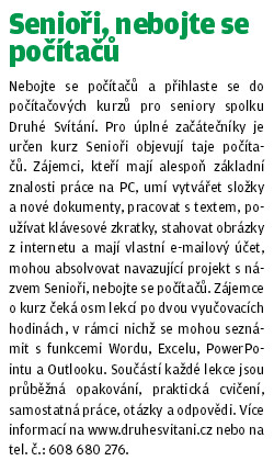 článek ve zpravodaji Centrum Senioři nebojte se počítačů