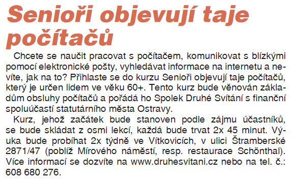 KURZ - Senioři objevují taje počítačů KURZ - Senioři objevují taje počítačů