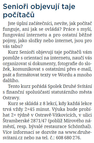 KURZ - Senioři objevují taje počítačů KURZ - Senioři objevují taje počítačů