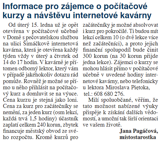 Informace pro zájemce o počítačové kurzy Informace pro zájemce o počítačové kurzy