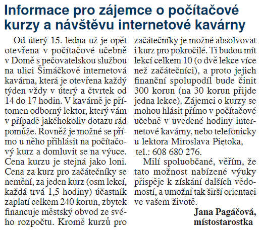 Informace pro zájemce o počítačové kurzy